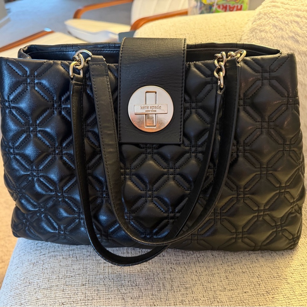 Kate Spade Astor Court Elena Black Quilted Leather Shoulder Bag 14.5x9.5 + charm - Picture 6 of 14